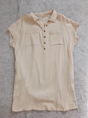 Size 3X Cream Button-Front Tunic Dress 100% Cotton